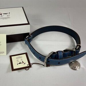 NWT Coach Blue Leather Dog collar Size Medium Fits 13.5"-17.5" Neck